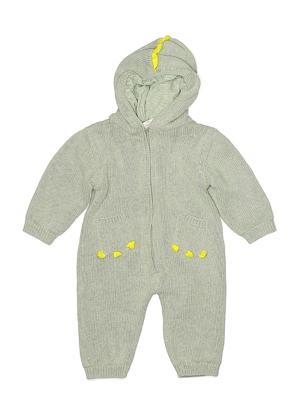 Stella McCartney Kids Light Sage Knit Hooded One-Piece with Yellow Accents